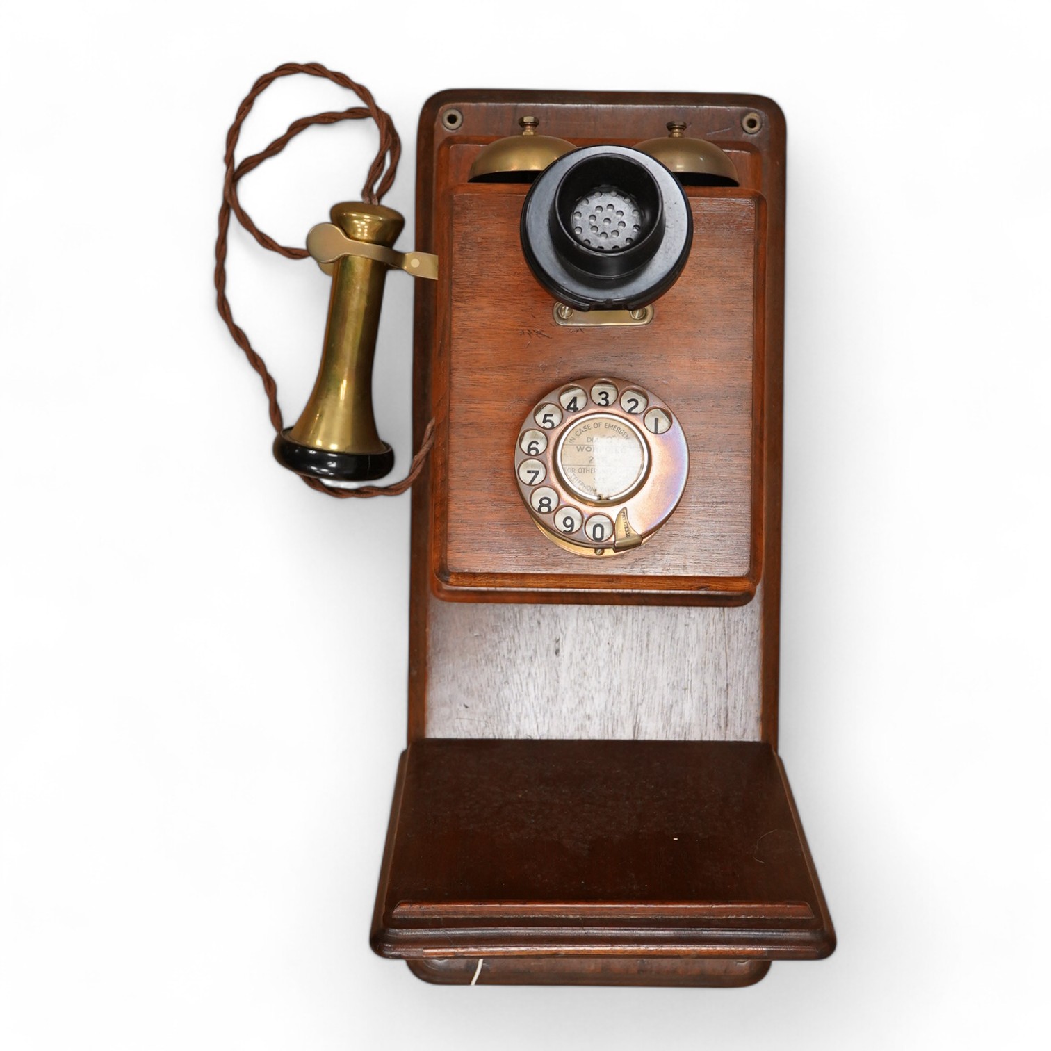 A 1920s walnut wall mounted GPO Model 121 telephone, Patent no.178938. Condition - good.